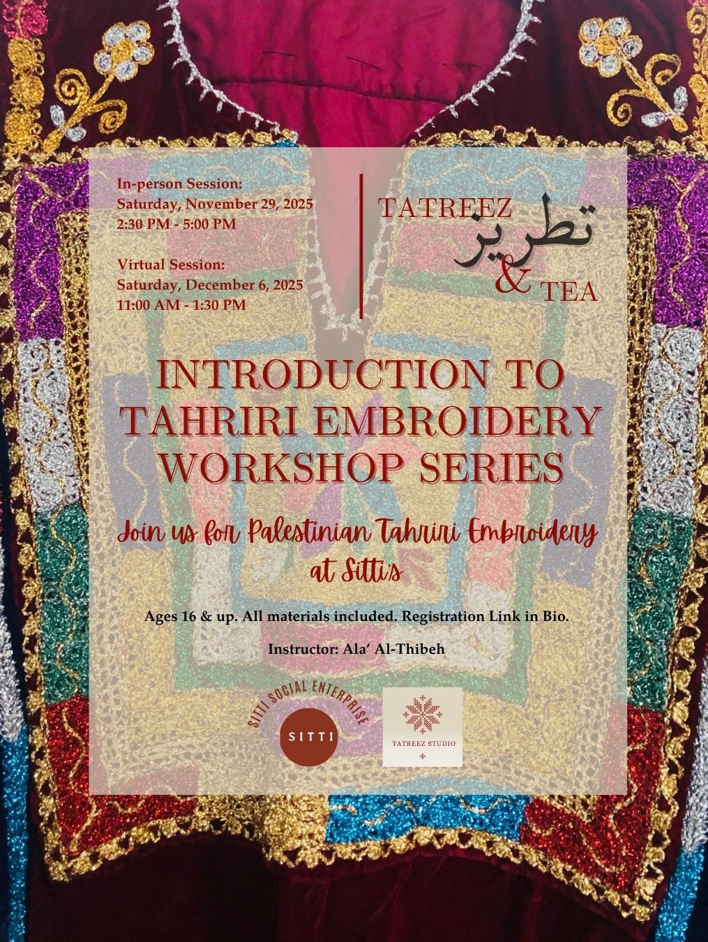 Introduction to Tahriri Workshop Series - Saturday, November 29th from 2:30 PM - 5:00 PM (In-person) & Saturday December 6th from 11:00 AM - 1:30 PM (Virtual)